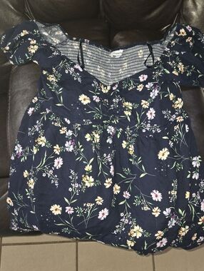 Motherhood Navy Floral Blouse with Puff Sleeves